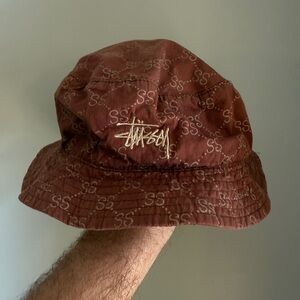Stussy 80s 90s Dark Brown Patterned bucket Hat